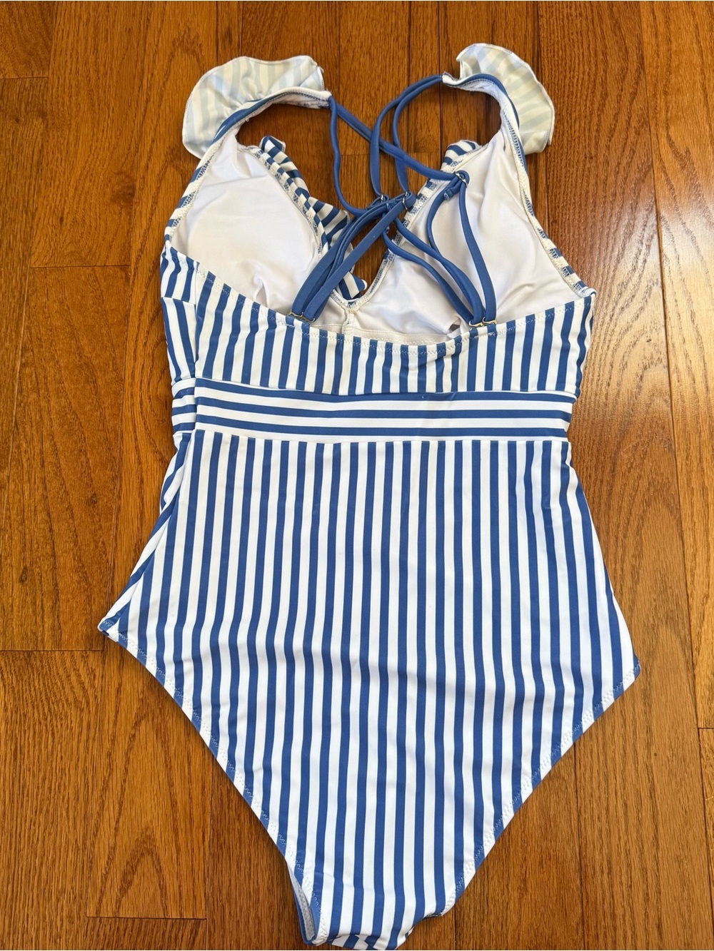 Vintage Inspired Blue and White Striped Women’s One Piece Swimsuit - Picture 3 of 5